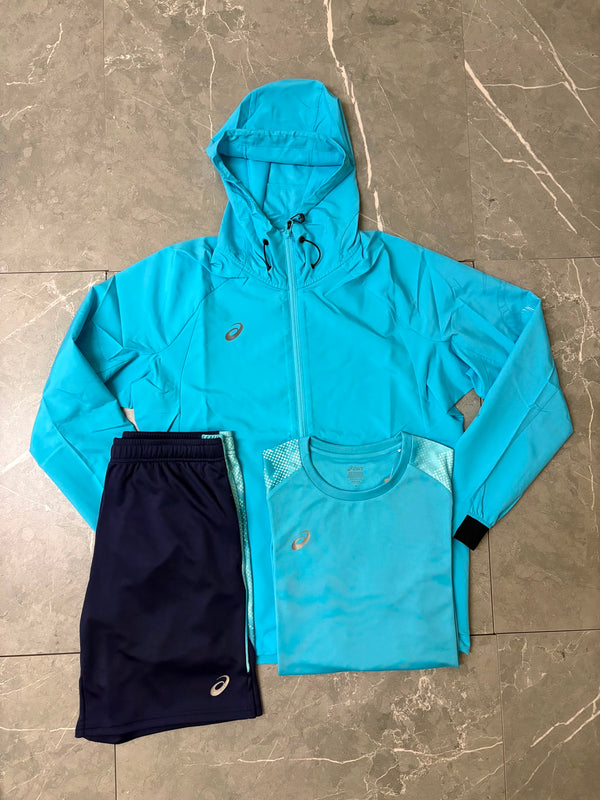 Asics Spiral Windrunner 3 Piece Set Aqua/Black